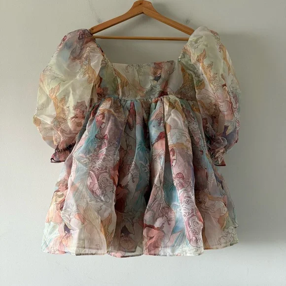 Selkie Mucha Puff Babydoll Dress Womens XS Mini Sheer Coquette Fairy Whimsical - Picture 4 of 16